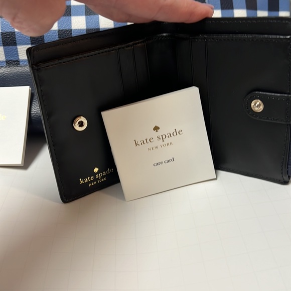 Kate Spade blue and white gingham tote and wallet. - Picture 3 of 9